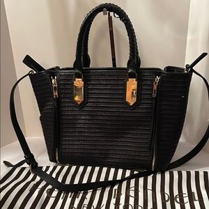 Henri Bendel Black Satchel with Gold Accents